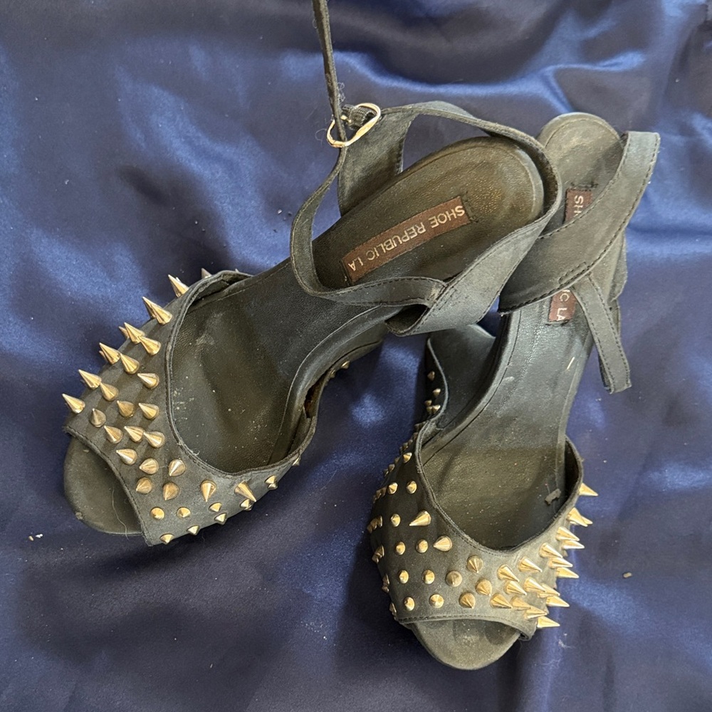 Shoe Republic LA Black and Gold Spiked Heels